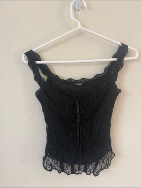 UNIF Black Lace Melody Camisole with Ribbon Tie